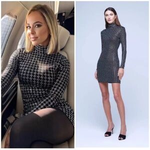 NWT L'AGENCE "Cher" Women's Sequin Houndstooth Turtleneck Mini Dress